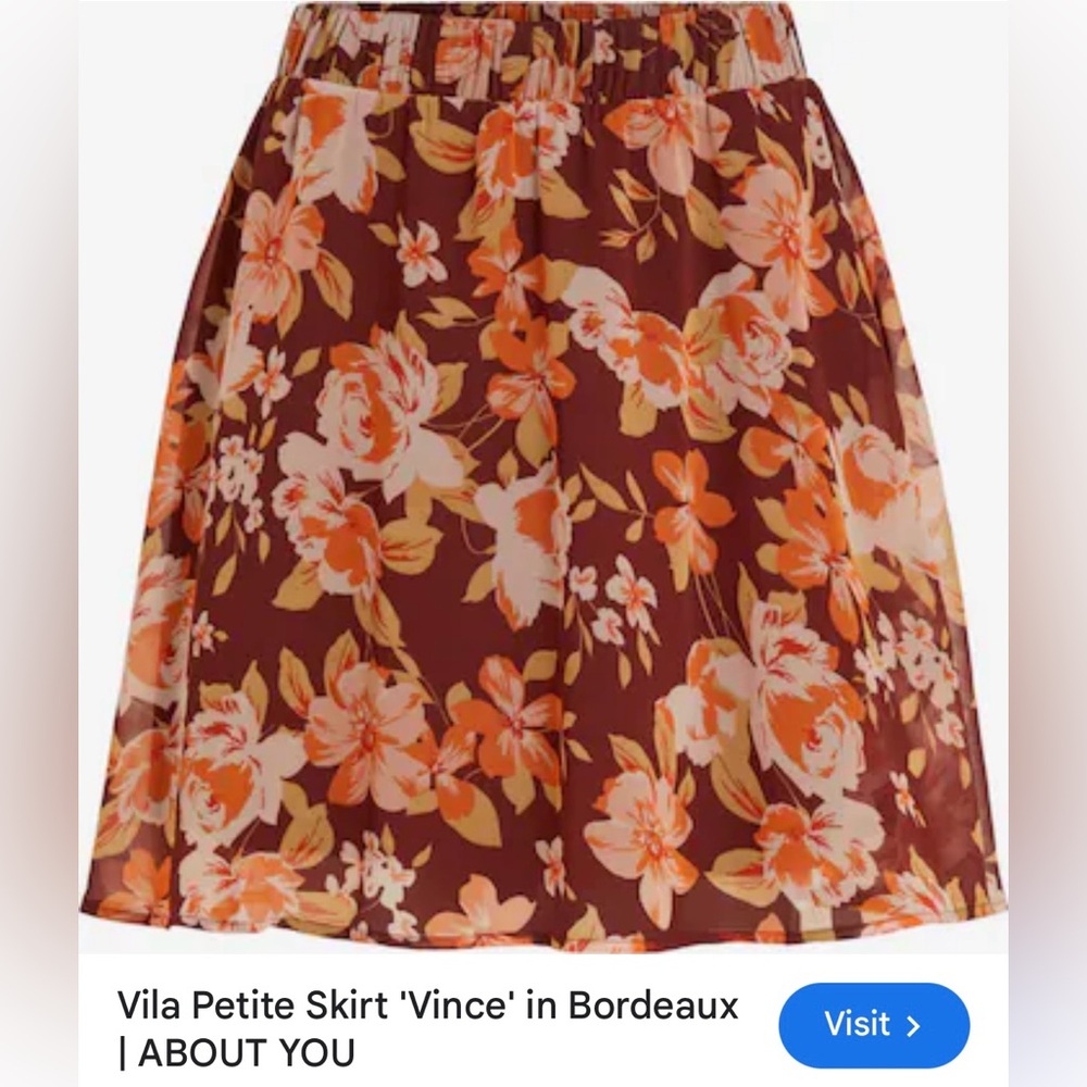NWOT VILA Women's Floral Skirt - Burgundy and Orange XSP